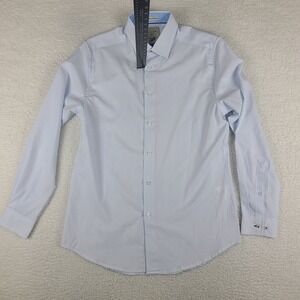 C Lab NYC Performance Shirt Mens Medium Blue White 4 way Stretch Button‎ Up EC